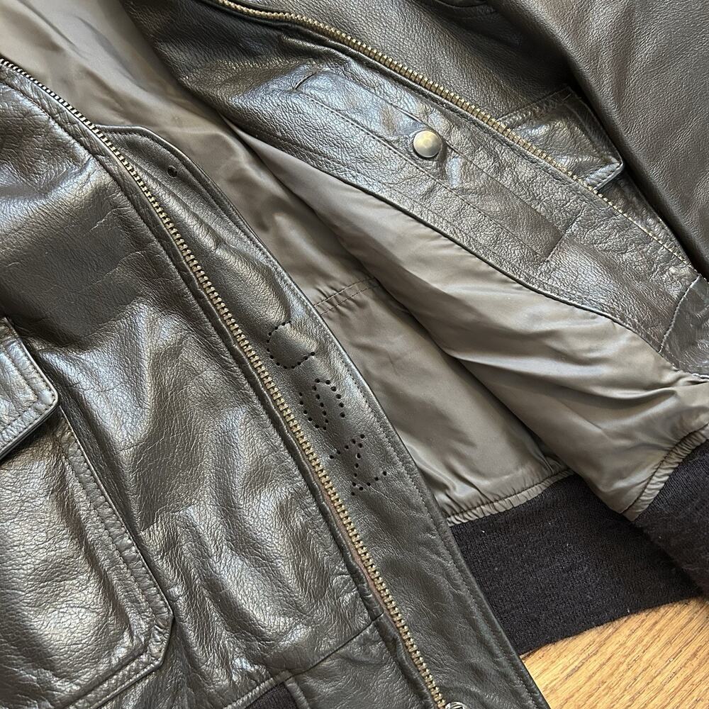 Vintage 60s 70s Startown USN Military Brown Leather Flight Bomber Jacket 46 - Picture 5 of 7